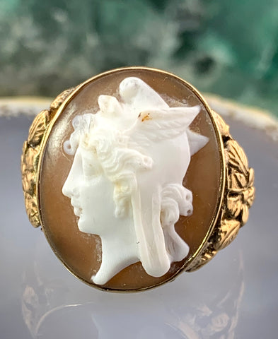 Antique 15K, 14K & Carved Shell Cameo Minerva Conversion Ring