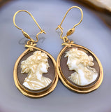 Antique  14K & Cameo Earrings In Pinchbeck