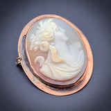 Antique 9K & Carved Shell Cameo Brooch