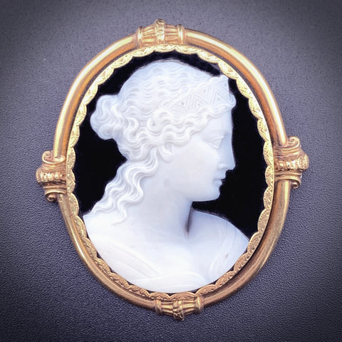 SOLD Antique 18K & Hard Stone Cameo Brooch