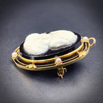Antique 14K, Onyx & Seed Pearl Cameo Brooch/Pendant
