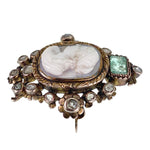 SOLD Antique 18K, Diamond, Emerald & Carved Hardstone Cameo Brooch