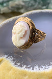 Antique 14K & Carved Conch Cameo Conversion Ring