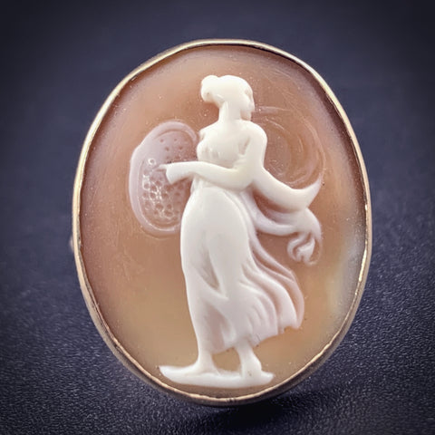 Antique 9K & Carved Shell Cameo Conversion Ring