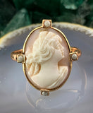 Antique 10k, 9K, Seed Pearl & Carved Shell Cameo Conversion Ring