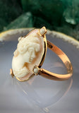 Antique 10k, 9K, Seed Pearl & Carved Shell Cameo Conversion Ring