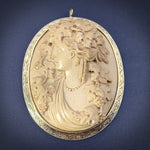SOLD Antique Victorian 14K &  Carved Lava Bacchante Cameo Brooch/Pendant
