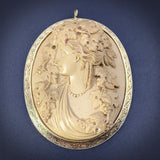 SOLD Antique Victorian 14K &  Carved Lava Bacchante Cameo Brooch/Pendant