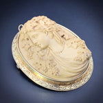 Antique Victorian 14K &  Carved Lava Bacchante Cameo Brooch/Pendant