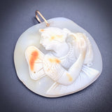 Antique 14K & Carved Shell Psyche Cameo Pendant