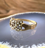 10K & Seed Pearl Love Knot Claddagh Ring