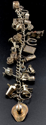 Vintage Sterling Silver & Enamel Charm Bracelet