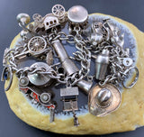 Vintage Sterling Silver & Enamel Charm Bracelet