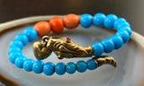 Antique Coral & Opaline Glass Bead Snake Bracelet in Vermeil