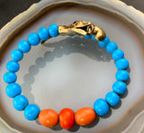 Antique Coral & Opaline Glass Bead Snake Bracelet in Vermeil