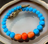 Antique Coral & Opaline Glass Bead Snake Bracelet in Vermeil