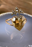 Antique 14K, 9K, Citrine & Seed Pearl Heart Crown Conversion Ring