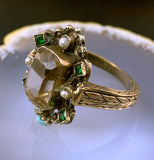Antique 18K, 14K, Citrine, Seed Pearl & Paste Conversion Ring