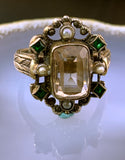 Antique 18K, 14K, Citrine, Seed Pearl & Paste Conversion Ring