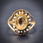 Antique 14K, Citrine & Seed Pearl Conversion Ring