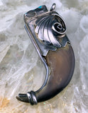 Vintage Sterling Silver, Turquoise & Coral Tiger Claw Pendant
