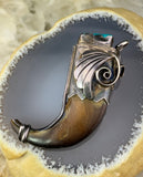 Vintage Sterling Silver, Turquoise & Coral Tiger Claw Pendant