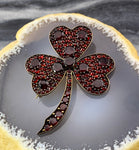 Antique Edwardian Bohemian Garnet Clover Brooch