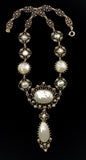 SOLD Antique Silver, Mother of Pearl & Marcasite Necklace