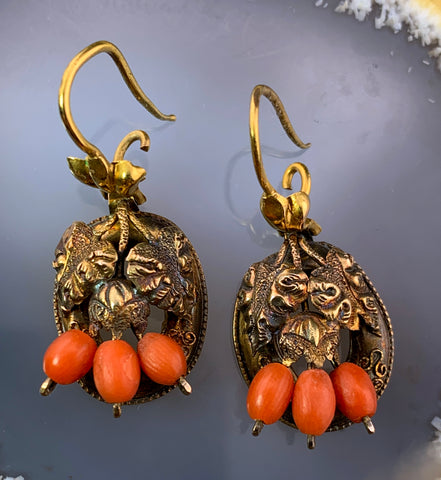 Antique 15K & Coral Earrings