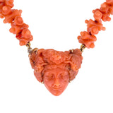 Antique Italian 18K & Carved Coral Bacchante Necklace