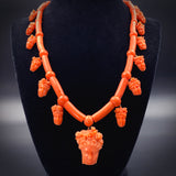 Antique 15K & Carved Coral Goddess Flora Necklace