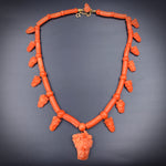 Antique 15K & Carved Coral Goddess Flora Necklace