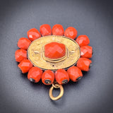 SOLD Antique French 18K & Faceted Coral Pendant