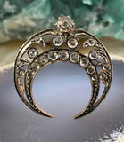 Antique French Silver & Diamond Paste Crescent Moon Brooch w/Gold Wash