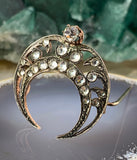 Antique French Silver & Diamond Paste Crescent Moon Brooch w/Gold Wash
