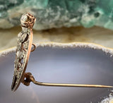 Antique French Silver & Diamond Paste Crescent Moon Brooch w/Gold Wash