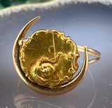 Antique Art Nouveau 14K Gold Lady in Crescent Conversion Ring