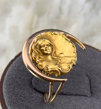 Antique Art Nouveau 14K Gold Lady in Crescent Conversion Ring