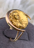 Antique Art Nouveau 14K Gold Lady in Crescent Conversion Ring