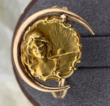 Antique Art Nouveau 14K Gold Lady in Crescent Conversion Ring