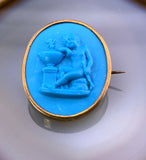 Antique 18K Pate de Verre Cupid & Psyche Brooch