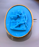Antique 18K Pate de Verre Cupid & Psyche Brooch