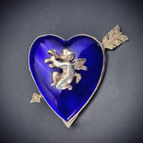 SOLD- Antique Silver & Blue Enamel Cupid Heart Clip