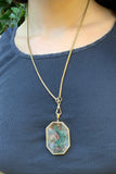 Vintage 18K & Reverse Intaglio Crocodile on Moss Agate Pendant