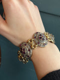 Antique Gold Over Aluminum & Garnet Bracelet & Brooch