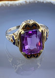 Art Deco 14K, Amethyst & Enamel Ring