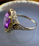 Art Deco 14K, Amethyst & Enamel Ring