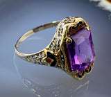 Art Deco 14K, Amethyst & Enamel Ring