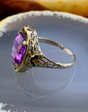 Art Deco 14K, Amethyst & Enamel Ring