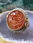 Antique Art Deco 14K, Carved Carnelian & Seed Pearl Ring